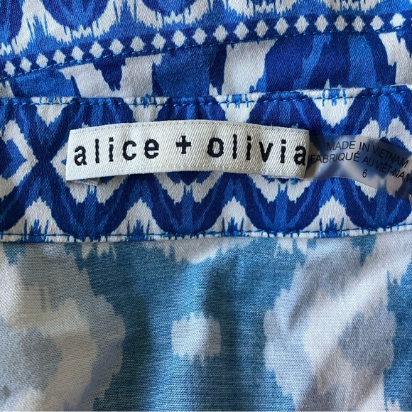 Alice + Olivia Lucy Mini Shirt Dress Pom Pom Hem *Pockets* Blue and White Size 6 - Picture 4 of 15